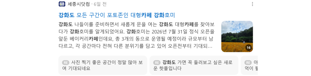 '강화도 카페' 검색 시 네이버 카페 영역 노출 화면