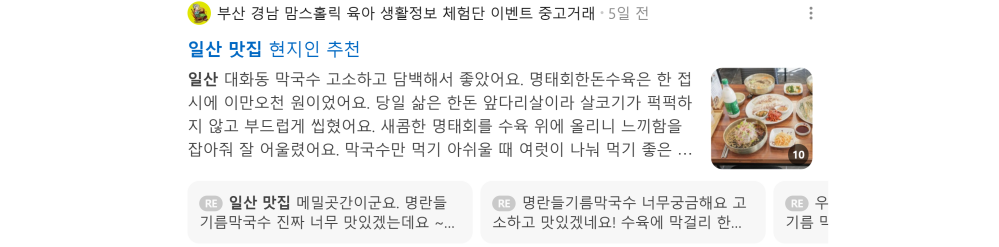 '일산 맛집' 검색 시 네이버 카페 영역 노출 화면