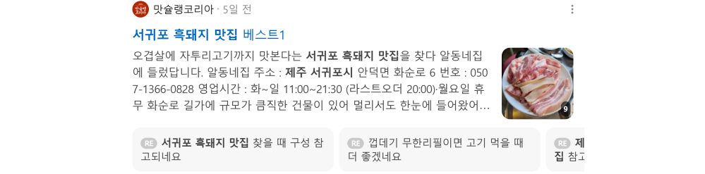 '서귀포 흑돼지 맛집' 검색 시 네이버 카페 영역 노출 화면