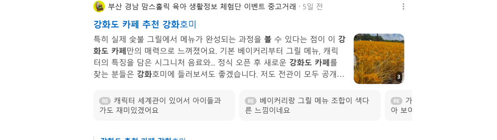 '강화도 카페 추천' 검색 시 네이버 카페 영역 노출 화면