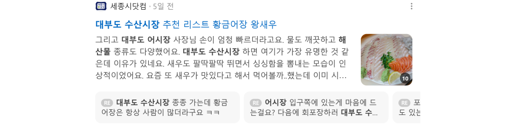'대부도 수산시장' 검색 시 네이버 카페 영역 노출 화면