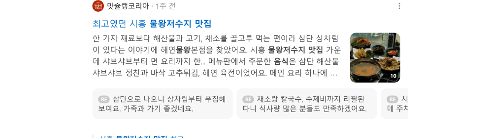 '물왕저수지 맛집' 검색 시 네이버 카페 영역 노출 화면