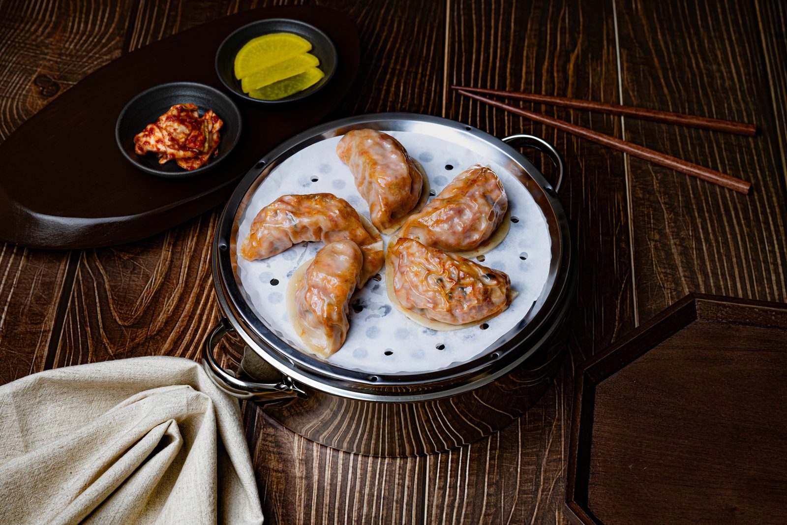 찜기에 담긴 만두 촬영 예시